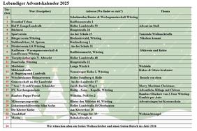 Übersicht Lebendiger Adventskalender